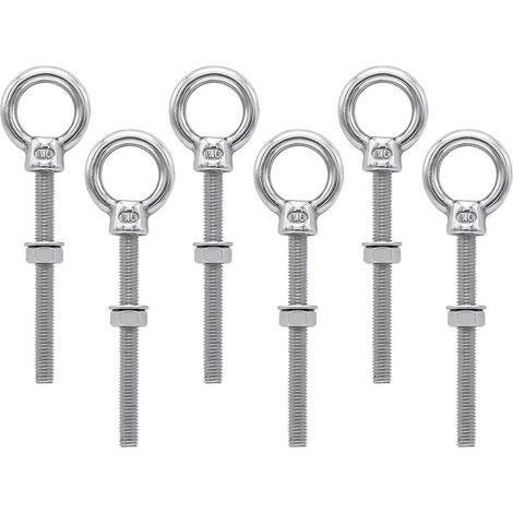 6 pièces Boulons à oeil M6 x 60 mm Vis à Anneau M6 avec filetage métrique en acier inoxydable pour Fixation et Suspension, (1/5)