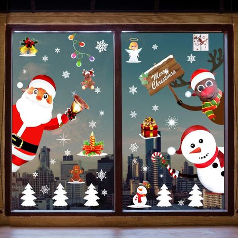 MINKUROW Bcc Adesivi Per Vetrine Di Natale Statici Adesivi Per Vetrine Grandi Babbo Natale Pupazzo Di Neve Renna Buon Natale Fiocco Di Neve Decorazione Per Finestre Negozio Per La Casa, Set Di 4 (1/5)