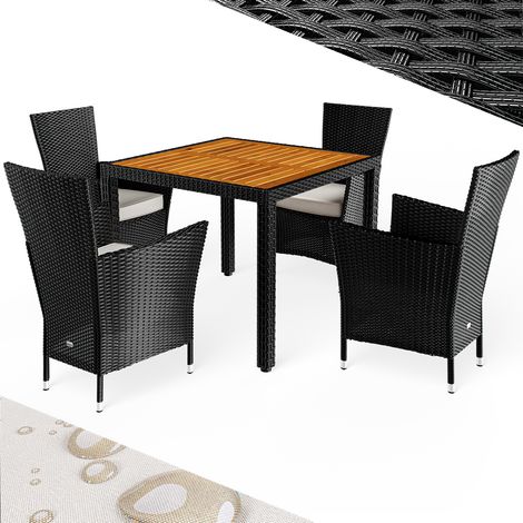 CASARIA® Rattan Garden Furniture Dining Table and Chairs Set Patio Rectangular Black 4 Seater Outdoor Wooden (1/8)