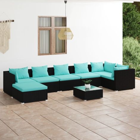 vidaXL Salon de jardin 8 pcs avec coussins Résine tressée Noir (1/5)
