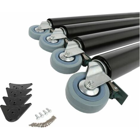 4er Set Tischbeine Tischstütze Tischfuss 710mm Möbelfuss Schwarz auf Rollen mit Bremse