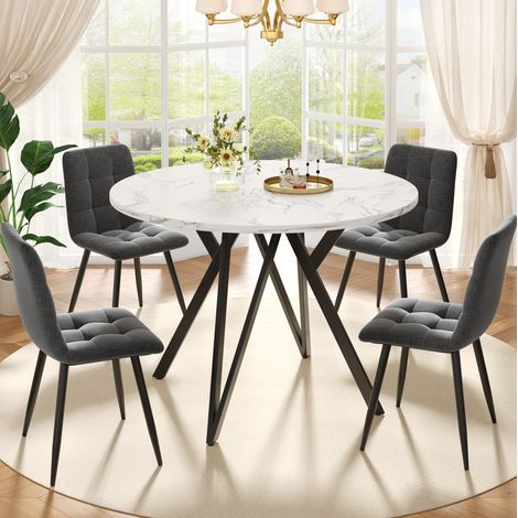 table manger ronde 100x100 cm MDF noir métal OKMYHOME (1/5)