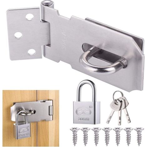 Memkey – Loquet de cadenas agrafe en acier inoxydable – Cadenas avec 3 clés – Installation simple pour portes et fenêtres – Résistant à la corrosion (1/5)