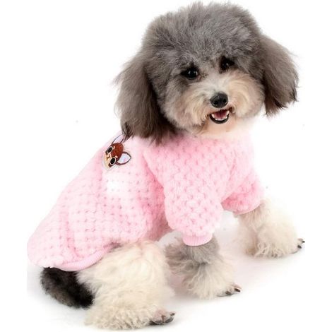 Abrigo de invierno de felpa para perro/gato pequeño, suéter cálido para mascotas, camisa, sudadera, ropa, chihuahua, yorkie, rosa M (1/5)