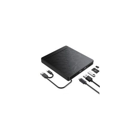 Unidad óptica externa USB 3.0 ultradelgada para portátiles, lector/grabador de DVD-RW, compatible con portátiles MacBook y dispositivos con interfaz Tipo-C, grabadora de DVD portátil multifuncional 5 