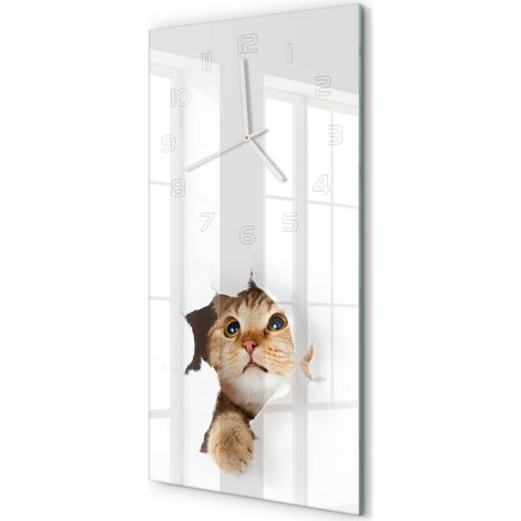 Horloge Murale Rectangulaire Verticale Cadran Analogique Facile à Lire Chat dans le trou 30x60 cm (1/5)