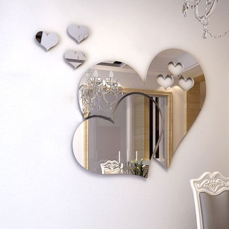 Adhesivo Pared Forma Corazón - Reflectante Doble Corazón - Decoración Interior Salón Habitación Baño - 1 Unidad (1/5)