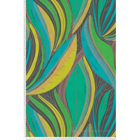 Papier peint intissé Palmiers & Feuilles Jaune, Or, Vert, Turquoise - 10,05 x 0,53 m (1/5)