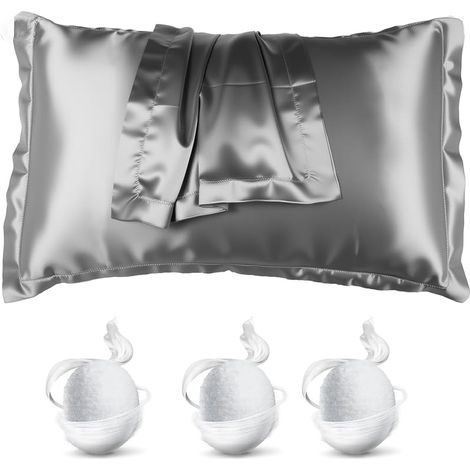2er-Set Seidenkissenbezüge, 50 x 80 cm, luxuriös und hypoallergen, besonders weich, mit Hotelverschluss, Grau (1/5)