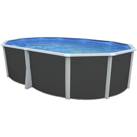 Kit piscine hors-sol acier Toi ANTHRACITE IBIZA COMPACT ovale 550X366X132cm filtre à sable (1/5)