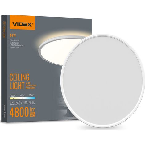 Moderne Deckenleuchte mit dekorativer Hintergrundbeleuchtung, weiß, rund, Ø 50 cm, variable Farbe, LED, 44 W, IP54, Videx (1/5)