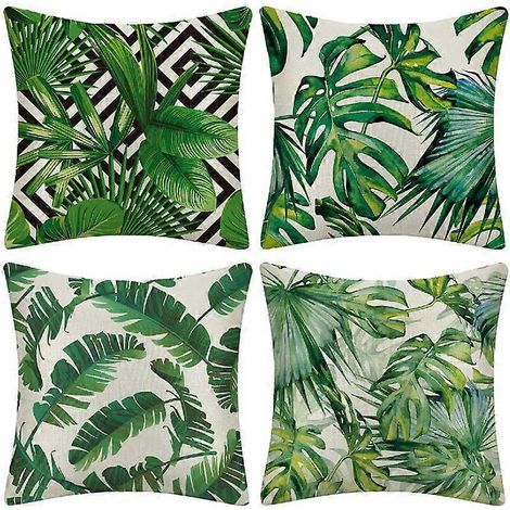 Housse de coussin Triomphe, lot de 4 taies d'oreiller en lin à motifs végétaux, résistantes et douces, idéales pour table, fauteuil ou canapé-lit. (1/5)