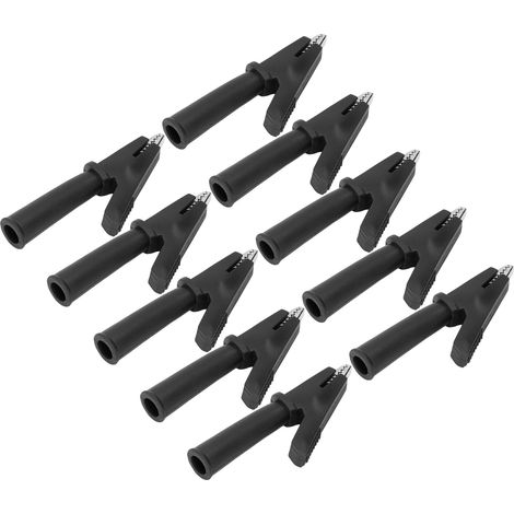 10 Pièces Pinces Crocodile en Laiton avec Manchons PVC pour Câbles Multimètre, Connexions Sécurisées 4mm Banane - Noir