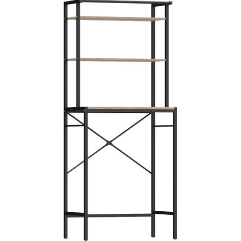Étagère au-dessus machine à laver pour salle de bain et buanderie, 3 niveaux, barre de séchage, métal et panneau de particules, marron – CHICFURN (1/5)