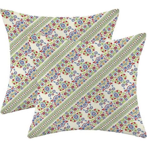 Lot de 2 housses de coussin bohème à imprimé floral – velours pêche 45x45 cm, décoratives pour canapé ou voiture, sans rembourrage (1/3)