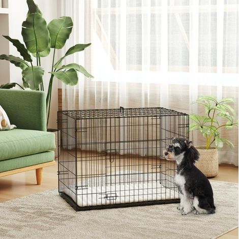 Cage pour chien pliante 75 x 48,5 x 53 cm en métal noir, 2 portes, gain de place – MEUBLIV (1/5)