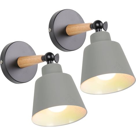 2 Packs Appliques Murales Vintages Industrielles Plafonniers Luminaires E27 en Métal Réglable Lampe Murale Interieur Rétro pour Chambre Cuisine Restaurant (pas d'interrupteur, Gris) [Classe énergétiqu