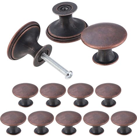 A set of 12 vintage-style cabinet handles, antique round kitchen cabinet handles, 30mm in diameter, copper color.