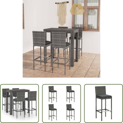 vidaXL Gartenbarset -  5-tlg. Gartenbar-Set mit Kissen Poly Rattan Grau (1/5)