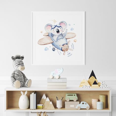 Poster / Affiche carrée Enfants - Koala Avion - 50x50 cm (1/3)