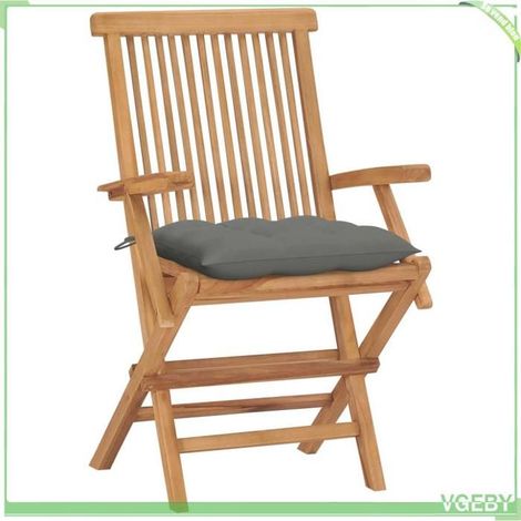 Chaise de jardin - FAFEICY - 3065633 - Bois de teck massif - Pliable - Coussins gris (lot de 4) (1/5)