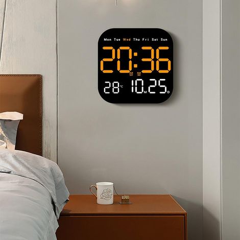 Horloge murale numérique électrique LED avec télécommande, affichage multifonction, réveil, température, date, heure pour la maison (rouge et orange) (1/5)