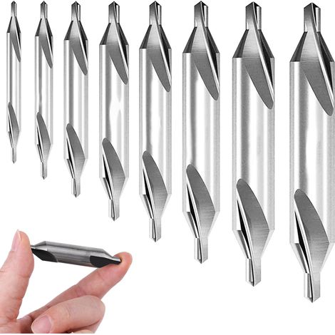 6 Pièces Forets à Centrer HSS, Kit Forets de centrage 60° Métal, Jeu de 1/1.5/2/2.5/3/5 mm Foret Fraisage à Chanfrein Double Tête pour Métal Acier Inox Cuivre Aluminium Outils Perçage de Précision (1/5)
