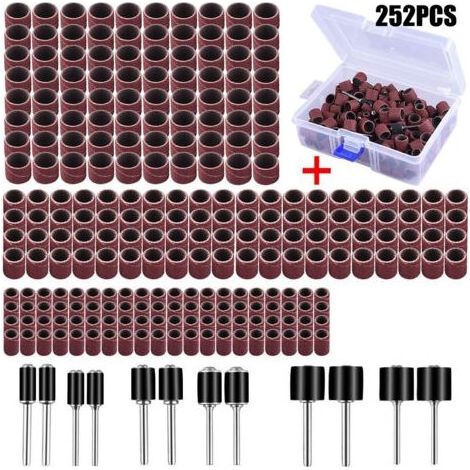 252 Pièces Tambour De Ponçage avec Boîte Gratuite, Comprenant 240 Pièces Bandes de Ponçage et 12 Pièces Tambour Mandrin pour Outils Rotatifs (1/5)