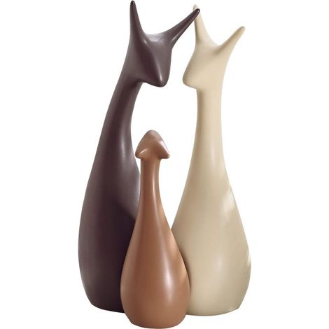 Ensemble 3 statues cerfs céramique – Sculptures modernes champêtres – Salon, bureau, chambre, étagère