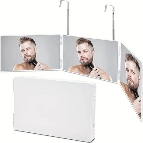 Miroir compact à trois faces (blanc), miroir de maquillage portable unisexe, pliable (1/5)
