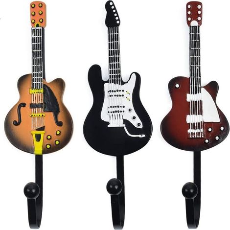 Gancho Decorativo - Guitarra Retro - Resina - Marrón Cacao Negro - 18 6 X 6 Cm - Para Bar Hogar Oficina - 3 Unidades (1/5)