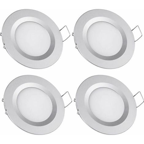 4 x Spot LED Encastrable 12V Trou 58-65mm 3W 3200K Plafonnier Encastré pour Camping-car Bateau Caravane Van Yacht Blanc chaud (Finition argentée)