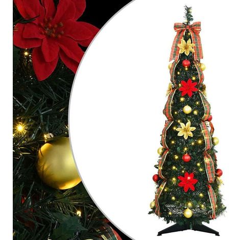 Sapin de Noël artificiel avec 50 lumières LED, vert, 125 cm, en PVC. (1/5)