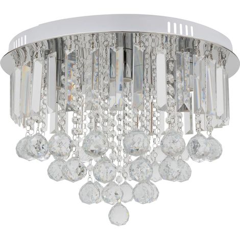 Moderner Kristall-Kronleuchter mit bündiger Montage, Kristall-Regentropfen-Kronleuchter, Kristalltröpfchen, runde Chrom-Deckenleuchten, Pendelleuchte, Glas, Kristall-Strass, 6 x E14, ohne Glühbirne
