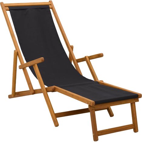 Folding Sun Lounger 3 Position Solid Eucalyptus Wood Black vidaXL (1/5)