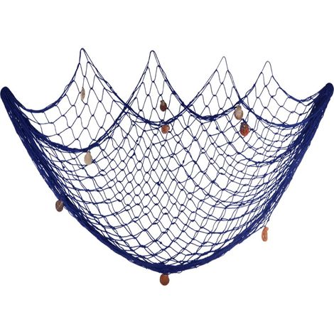 BEBUSINGOTO 200 cm x 150 cm Filet de pêche avec coquilles Plage Thème Décor pour la Fête Maison Salon Chambre Style Méditerranéen Décor Décoration Murale (Bleu) (1/5)
