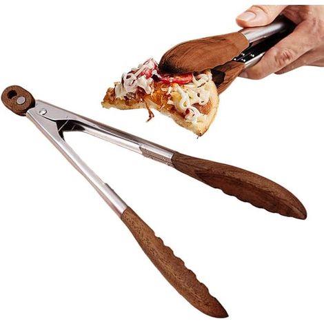 Kochzangen Set Küchenzange Servierzange Hitzebeständiges Holz 30 cm Silber (1/5)