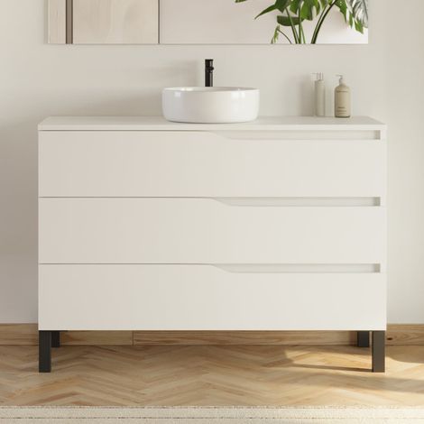 Meuble de salle de bain 120 avec plateau et vasque à poser - sans miroir - 3 tiroirs - blanc - MATA (1/4)