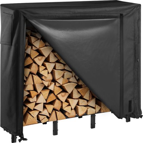 Support à bois de chauffage avec housse imperméable, range-bûches extérieur en métal, 1220 x 320 x 1180 mm, charge maximale 181,4 kg, entièrement couvert, thermolaqué, pour terrasse, vérandas (1/5)