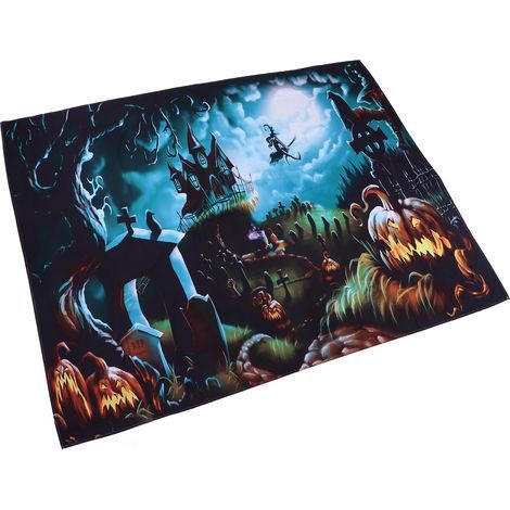 Fond photographique d'Halloween - Nuit de lune horrifique - Cimetière effrayant - Citrouille et lanterne - Décoration de fête - 230 x 180 cm / 90,5 x 71 pouces (1/5)
