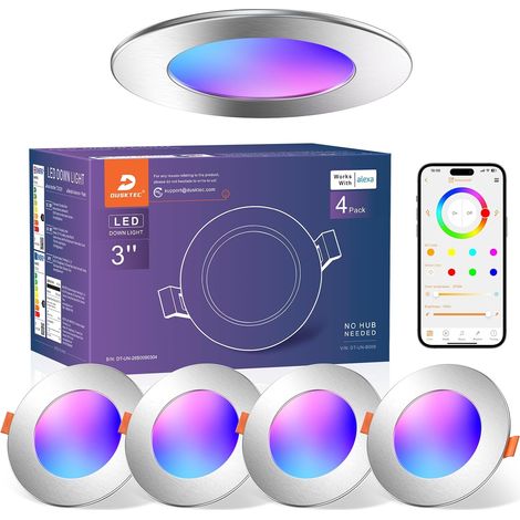Spot LED Encastrable Couleurs Connectée Alexa Bluetooth, 220V Spot Encastré RGB Multicolore 68mm Dimmable Intensité Réglable Blanc Chaud et Froid 7W, IP44 Spot LED Plafond Salle de Bain
