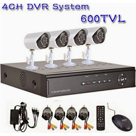 Dvr 4 Canaux + 4 Caméras Infrarouges Led Kit De Surveillance Téléphone Portable
