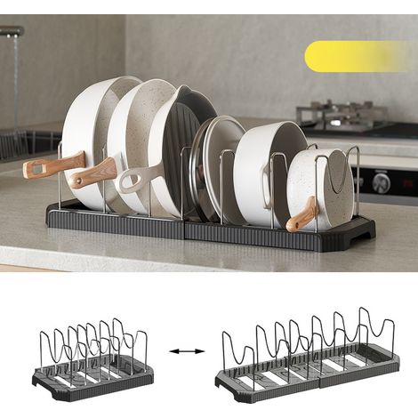 Égouttoir extensible pour casseroles et poêles, étagère de rangement pour ustensiles de cuisine, porte-couvercles, idéal pour les poêles et les couvercles (noir)