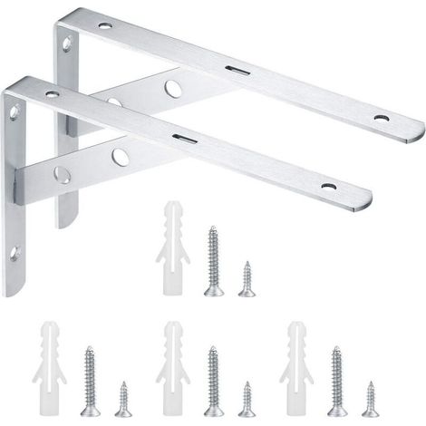 2 Pièces Supports Équerre Murale, Équerres Étagère de Fixation Murale, Console Support d'Angle Brace, Equerre Charge Lourde, 90 Degrés Support d'angle Mural Métal - 200x135 mm (1/4)