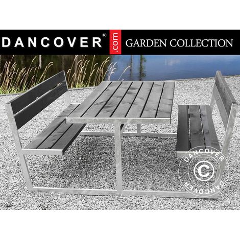 Picknicktisch mit Rückenlehne, 2,05x1,8x0,85m, Schwarz - Dancover