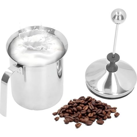 Fouet à Lait Manuel, Pichet à Mousseur à Lait Mousseur à Lait Manuel En Acier Inoxydable 800ml Tasse à Mousseur à Double Couche Pour Mousseurs à Lait Latte Art (1/5)