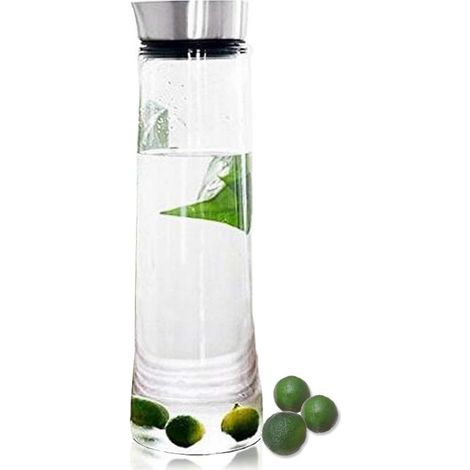 Ein 1,5-Liter-Glaskrug aus Borosilikatglas mit Edelstahldeckel, geeignet zur Aufbewahrung von Wasser, Milch, Saft, Limonade und kohlensäurehaltigen Getränken. (1/5)