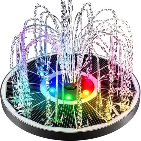 Solarbetriebener Springbrunnen: 40 cm mit RGB-LED-Beleuchtung – 6 Sprühdüsen, bis zu 79 cm Höhe – Vogeltränke, Gartendekoration für Terrasse und Teich