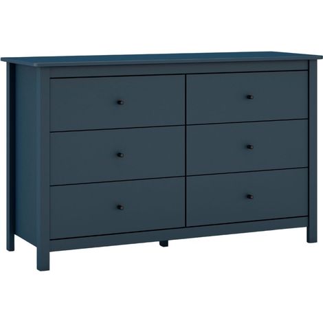 Commode 6 tiroirs en pin massif laqué bleu marine - MYSIA