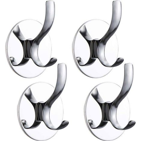 4-Piece Crochet Wall Adhesive Hooks, No Drill Stainless Steel Towel and Robe Organizer for Bathroom (1/3)